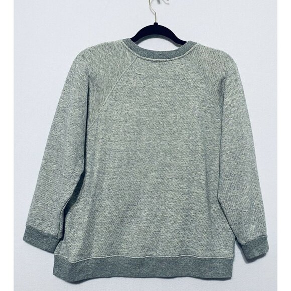 J Crew Say Yes Sweatshirt Womens Medium Metallic Graphic Sweater Gray Boho - Picture 4 of 8